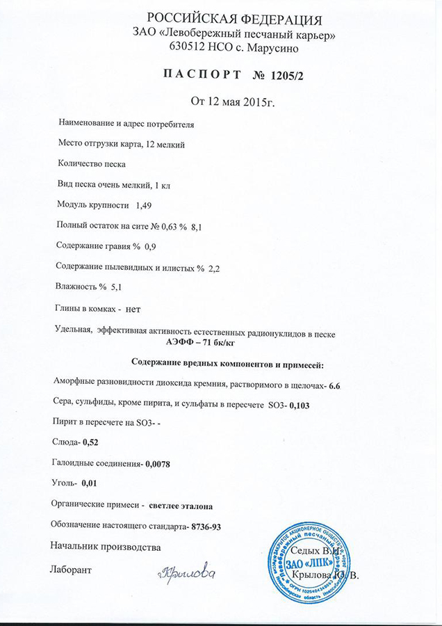 Паспорт На Строительный Песок В 2019 Году - Скачать Бесплатно